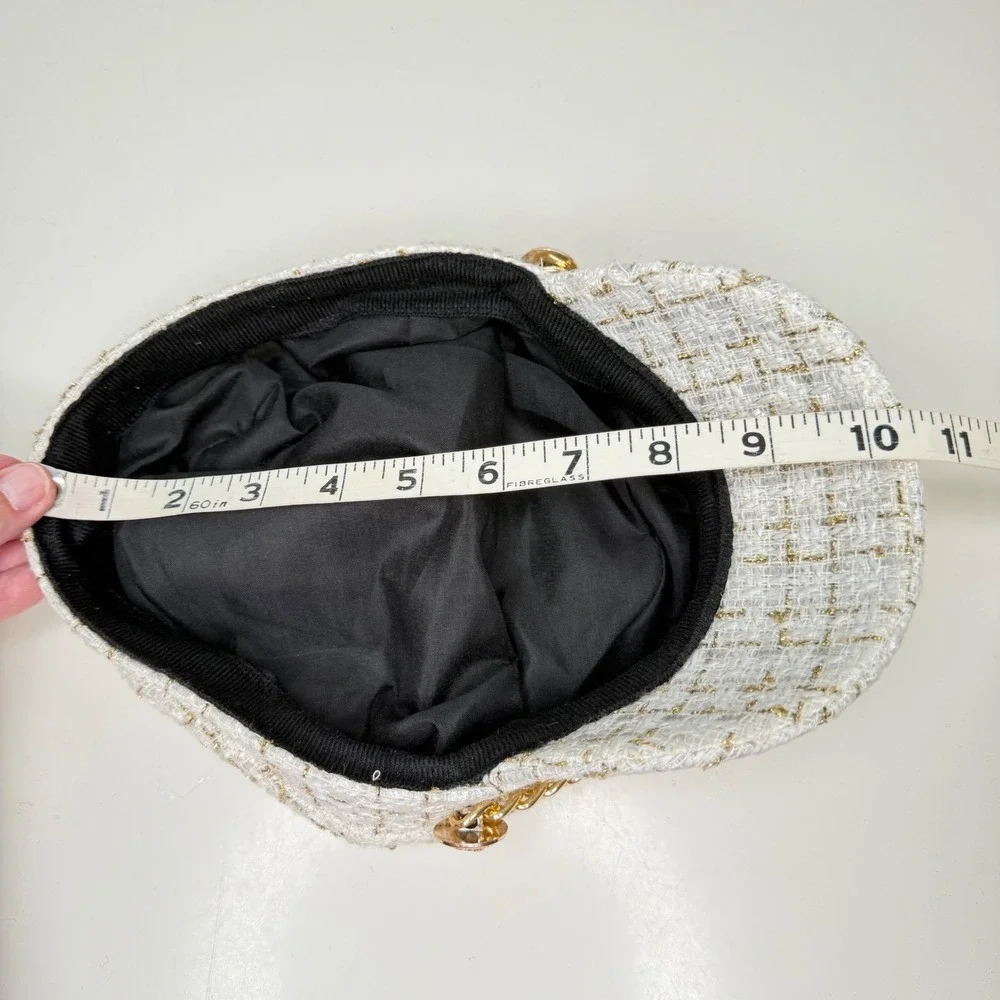 Unbranded Newsboy Cap Women Ivory Gold Tweed Chain Baker Boy Hat One Size